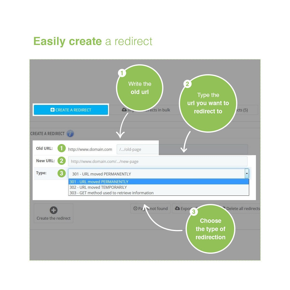 URL Redirects 301, 302, 303 and 404-SEO v1.5.0